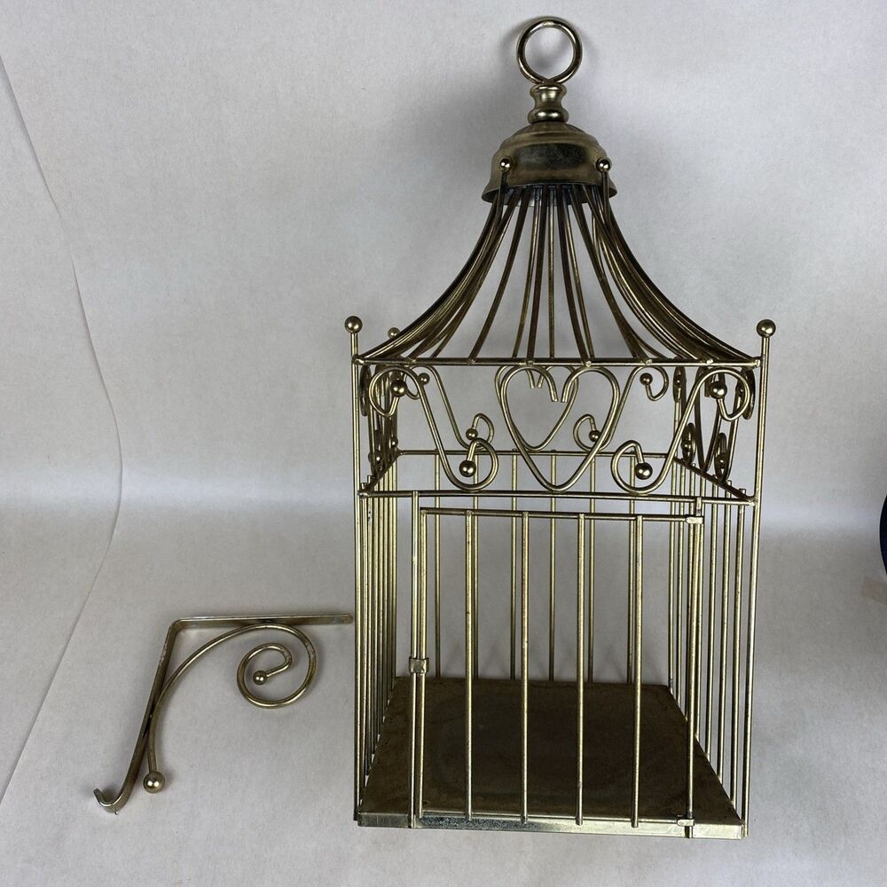 Vintage Metal‎ Brass Color Bird Cage/ Planter  Hanger/ Door Preowned